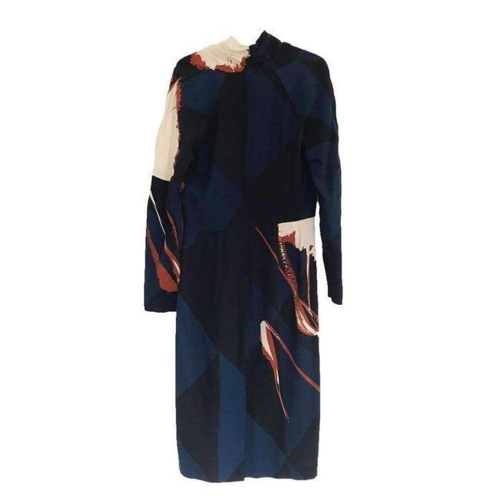 Dries Van Noten - Navy Crepe Abstract Print Dress - FR 42 - Picture 2 of 4